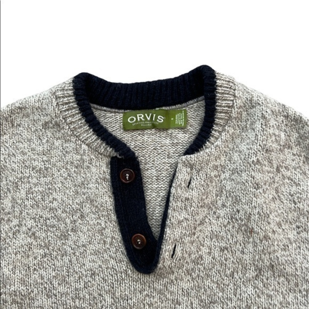 Orvis Gray Wool Two Button Sweater Pullover - image 4